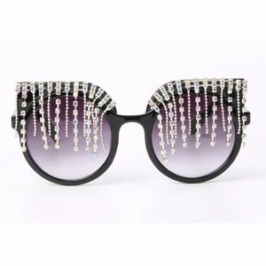 Oversized Rhinestone Fringe Cateye Sunnies